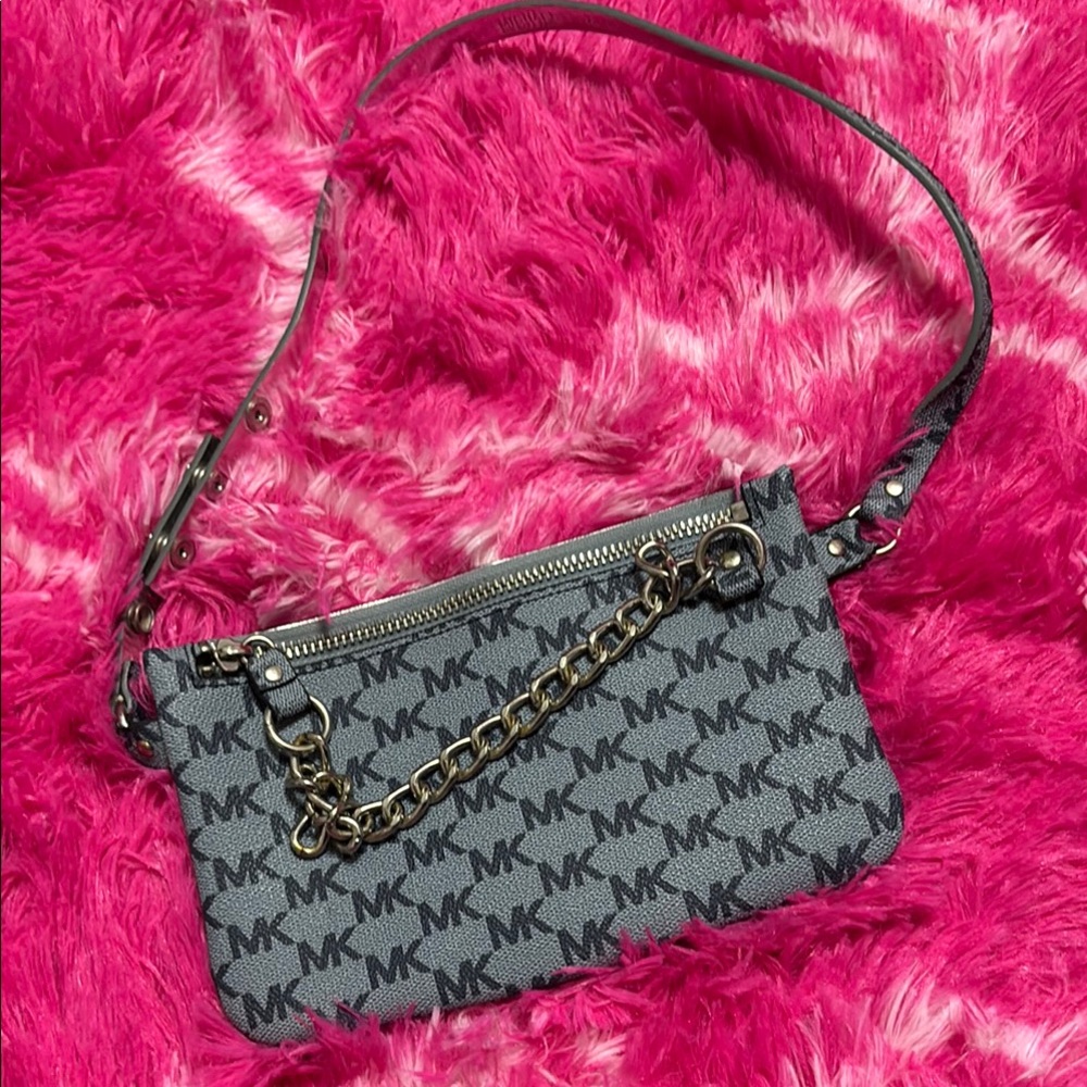 Blue Micheal Kors Monogram Clutch with Chain Strap
